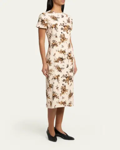 Jil Sander Short-Sleeve Bouquet Viscose Midi Dress | Thumbnail 4 Jil Sander Short-Sleeve Bouquet Viscose Midi Dress | Thumbnail 4