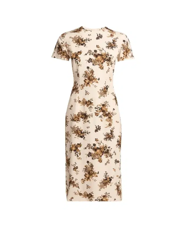 Jil Sander Short-Sleeve Bouquet Viscose Midi Dress