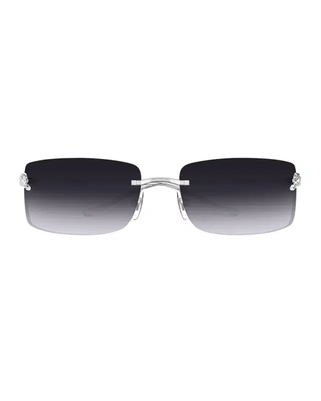 Cartier Panthère Rimless Rectangular Sunglasses in Silver Metal