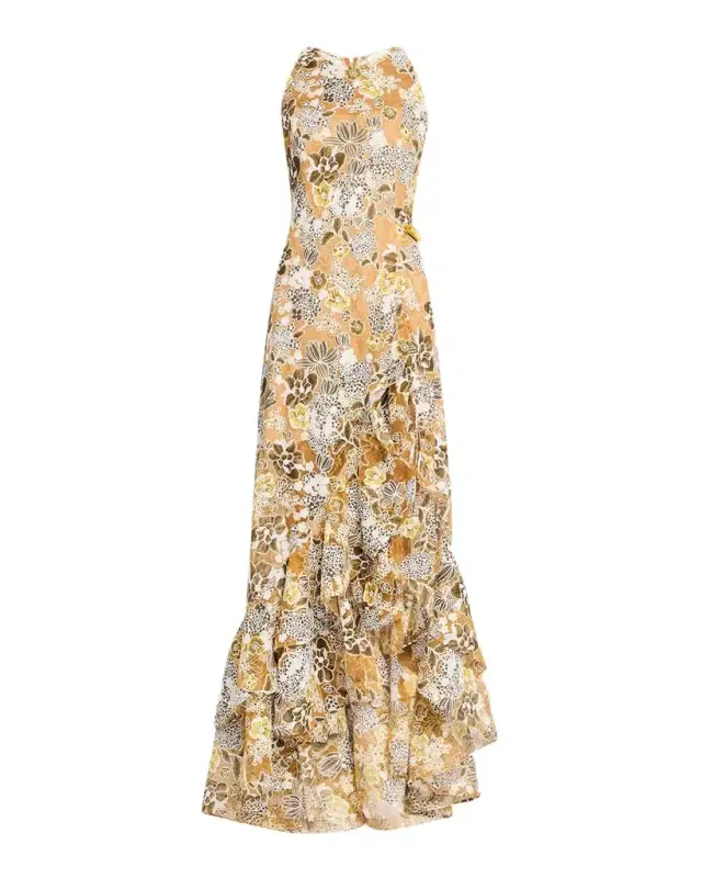 Bronx and Banco Sicilia Sleeveless Floral-Print Ruffle Gown