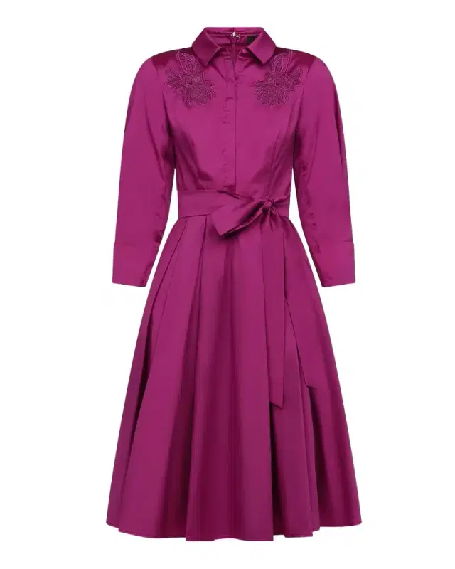 Theia Rosemary Pleated Taffeta Shirtdress
