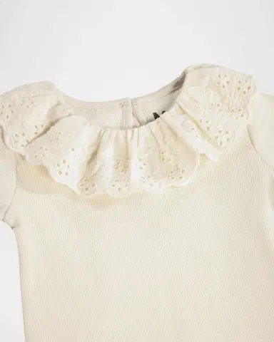 Molo Girl 's Faye Broderie Anglaise-Collar Ribbed Bodysuit, Size 3M-18M | Thumbnail 3