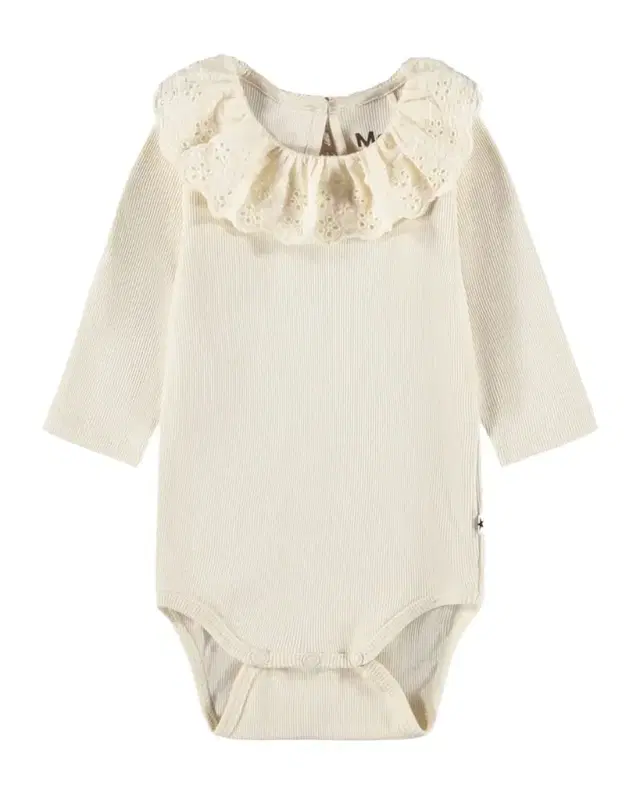 Molo Girl 's Faye Broderie Anglaise-Collar Ribbed Bodysuit, Size 3M-18M