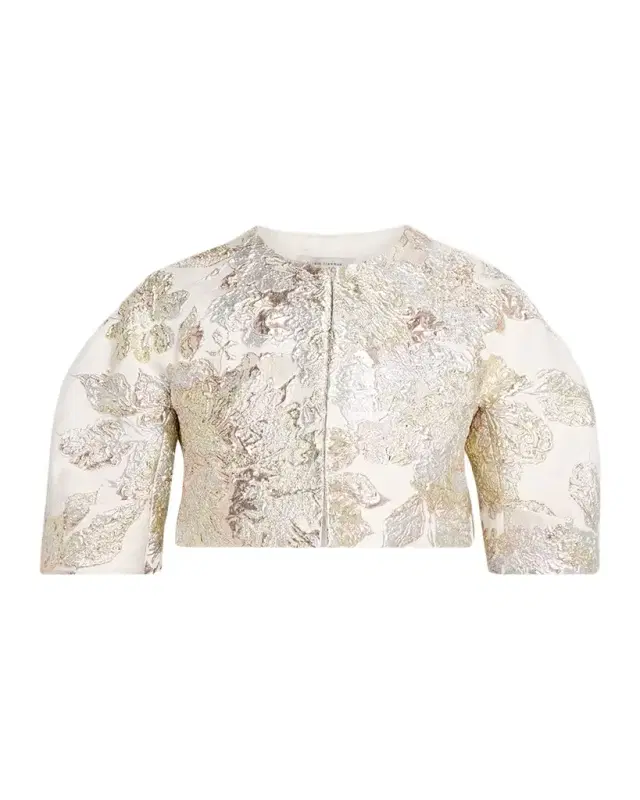 Rickie Freeman for Teri Jon Lantern-Sleeve Metallic Jacquard Bolero