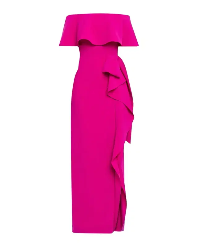 Rickie Freeman for Teri Jon Off-Shoulder Ruffle Column Gown