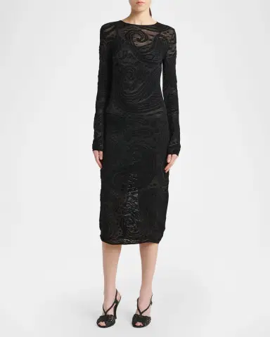 Etro Sheer Paisley Knit Long-Sleeve Midi Dress | Thumbnail 2 Etro Sheer Paisley Knit Long-Sleeve Midi Dress | Thumbnail 2
