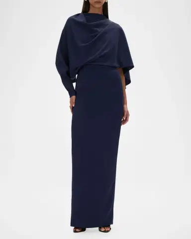 Rachel Gilbert Amaris Long-Sleeve Capelet Column Gown | Thumbnail 2