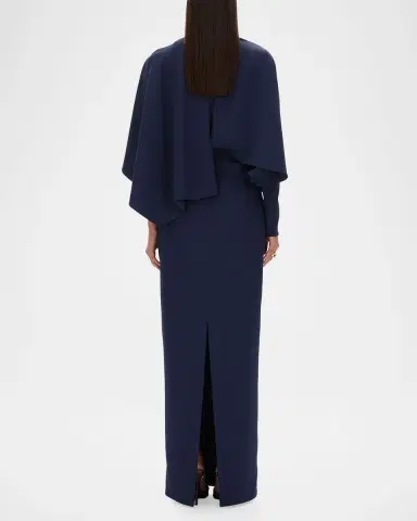 Rachel Gilbert Amaris Long-Sleeve Capelet Column Gown | Thumbnail 3