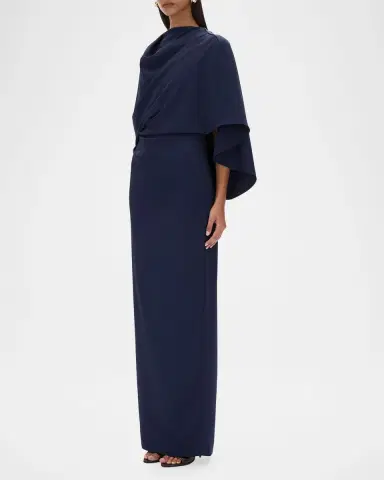 Rachel Gilbert Amaris Long-Sleeve Capelet Column Gown | Thumbnail 4