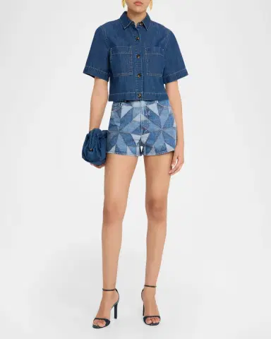 Veronica Beard Elijah Geometric Quilt Denim Shorts | Thumbnail 2