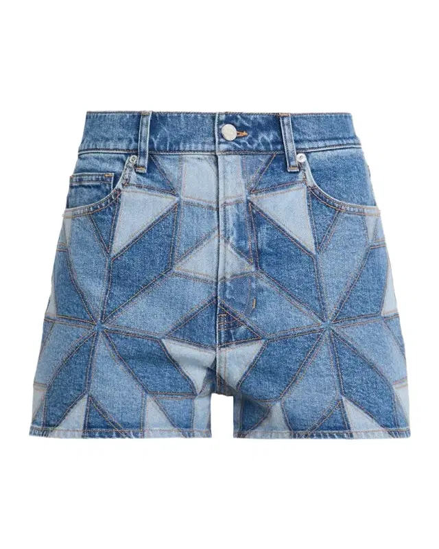 Veronica Beard Elijah Geometric Quilt Denim Shorts