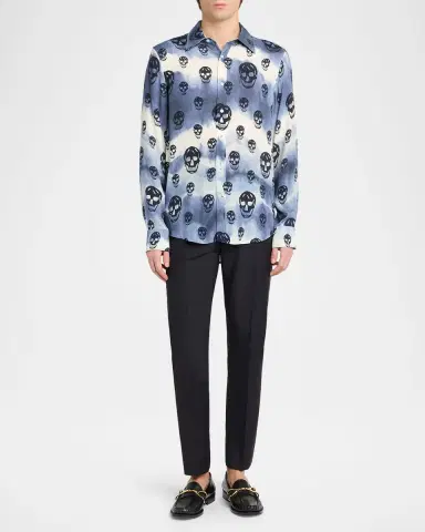 Alexander McQueen Men's Viscose Tie-Dye Skull Sport Shirt | Thumbnail 2