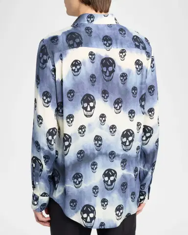 Alexander McQueen Men's Viscose Tie-Dye Skull Sport Shirt | Thumbnail 3