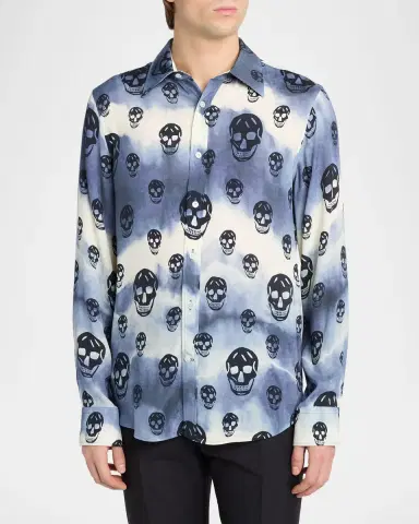 Alexander McQueen Men's Viscose Tie-Dye Skull Sport Shirt | Thumbnail 4