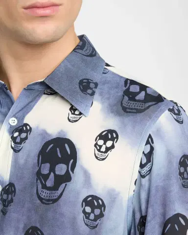 Alexander McQueen Men's Viscose Tie-Dye Skull Sport Shirt | Thumbnail 5
