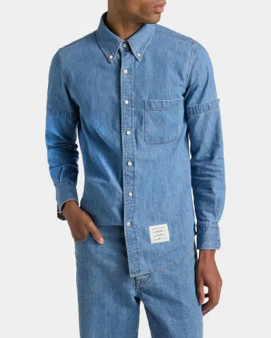 Thom Browne Men's Chambray Nametag Button-Down Shirt | Thumbnail 4