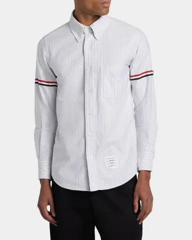 Thom Browne Men's Cotton Grosgrain-Stripe Straight Fit Sport Shirt | Thumbnail 4