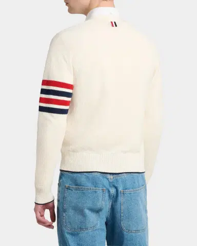 Thom Browne Men's Cotton and Linen 4-Bar Sleeve Cardigan | Thumbnail 3 Thom Browne Men's Cotton and Linen 4-Bar Sleeve Cardigan | Thumbnail 3