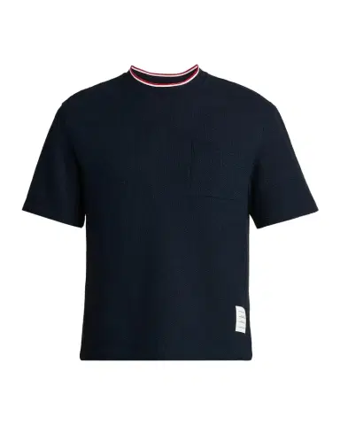 Thom Browne Men's RWB Tipped Crewneck Cotton-Linen T-Shirt | Thumbnail 1 Thom Browne Men's RWB Tipped Crewneck Cotton-Linen T-Shirt | Thumbnail 1