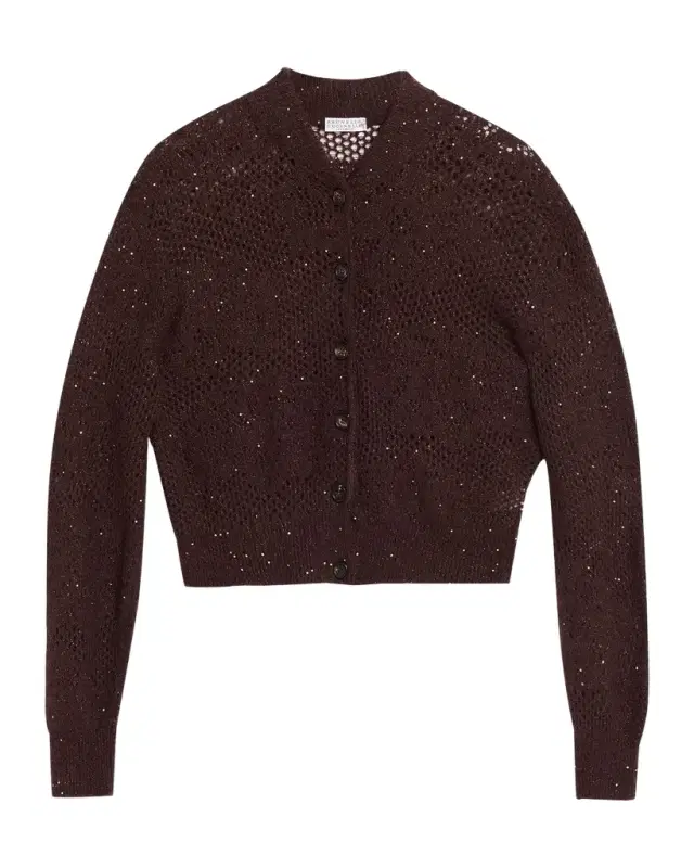Brunello Cucinelli Glam-Knit Paillette Mesh Cardigan