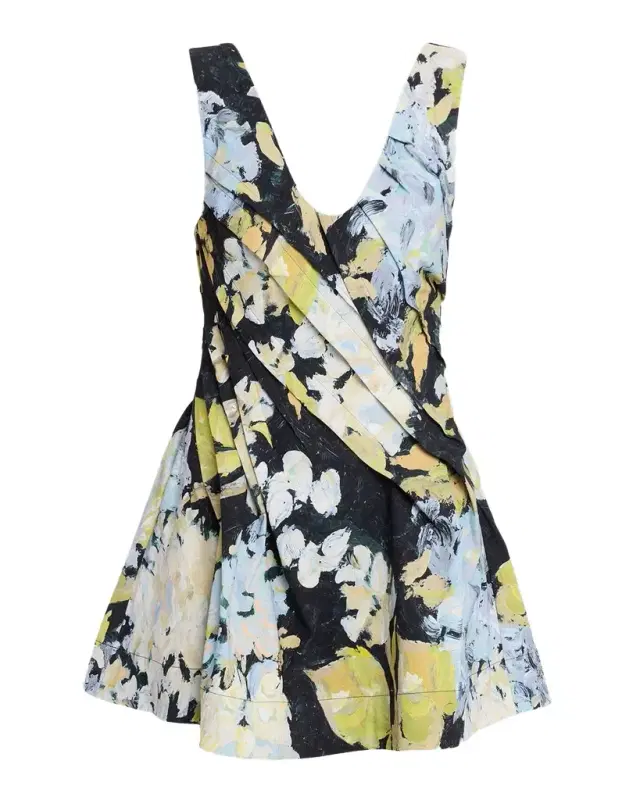 Acler Benier Pleated Floral Mini Dress