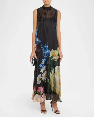 Elie Tahari July The Christina Floral Sheer-Overlay Maxi Dress | Thumbnail 2 Elie Tahari July The Christina Floral Sheer-Overlay Maxi Dress | Thumbnail 2