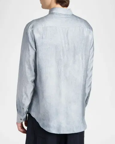 Giorgio Armani Men 's Blur Printed Silk Shirt | Thumbnail 3