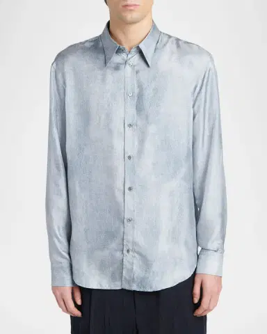 Giorgio Armani Men 's Blur Printed Silk Shirt | Thumbnail 4