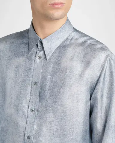 Giorgio Armani Men 's Blur Printed Silk Shirt | Thumbnail 5