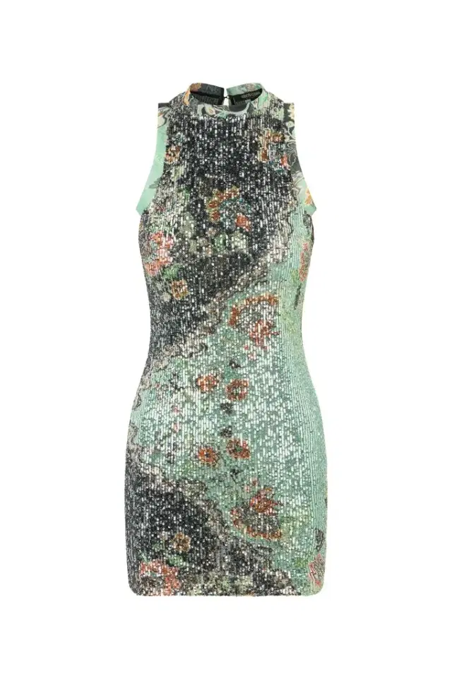 Kimono Print Sequined Mini Dress