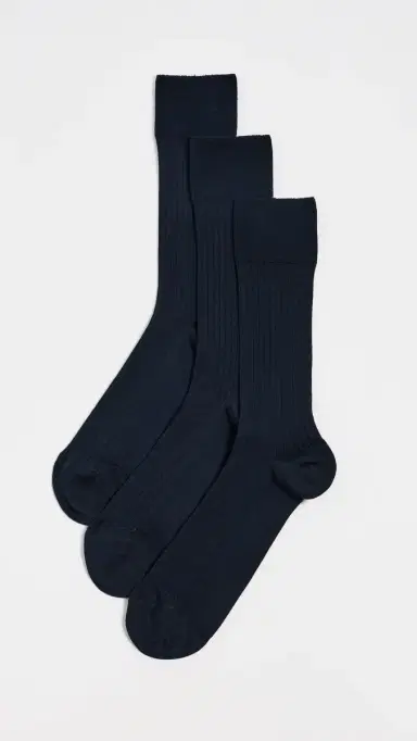 NN07 Cotton Ribbed Socks 3 Pack Navy Blue One Size | Thumbnail 2