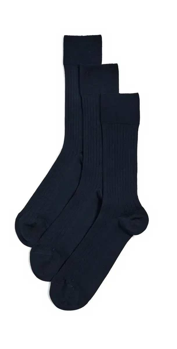 NN07 Cotton Ribbed Socks 3 Pack Navy Blue One Size