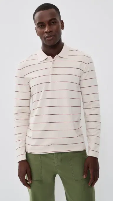 Vince triped Long leeve Polo mock White/Deep atin | Thumbnail 2 Vince triped Long leeve Polo mock White/Deep atin | Thumbnail 2