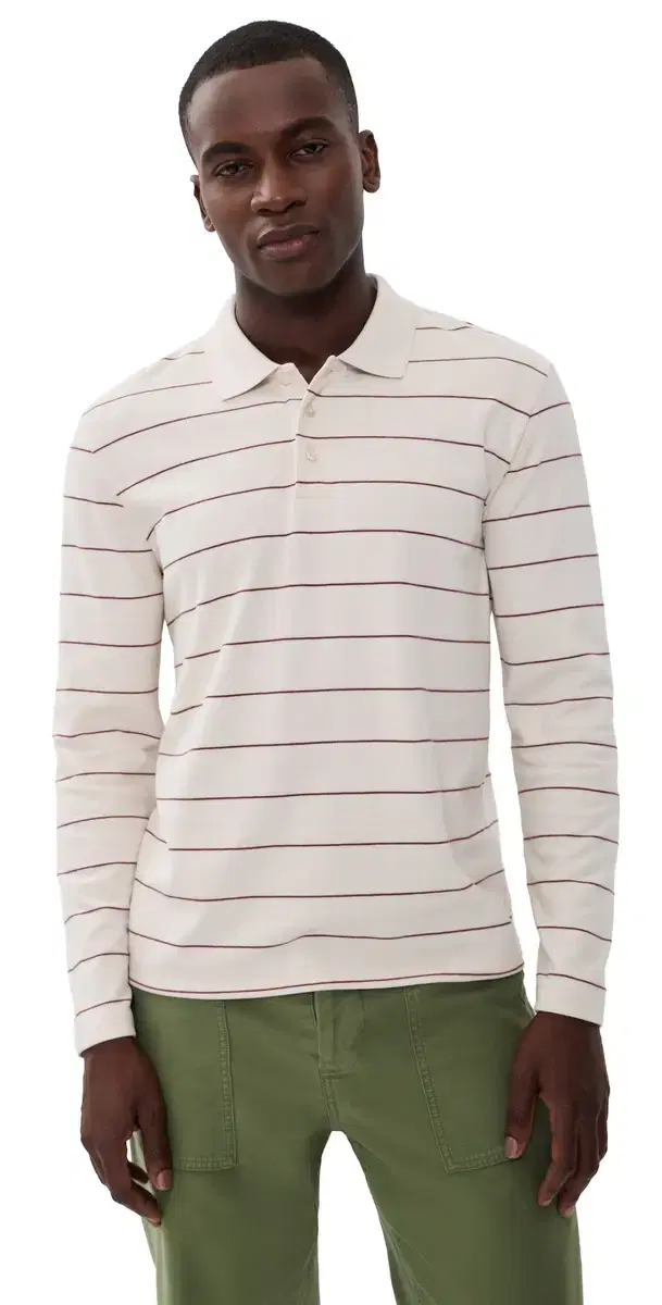 Vince triped Long leeve Polo mock White/Deep atin