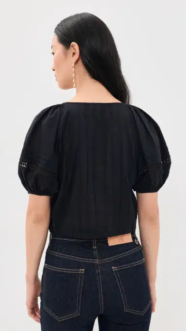 Ulla Johnson Clara Short Sleeve Cotton Top Noir | Thumbnail 3