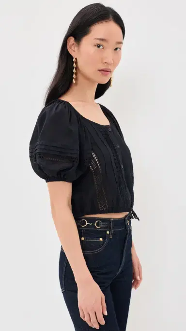 Ulla Johnson Clara Short Sleeve Cotton Top Noir | Thumbnail 4