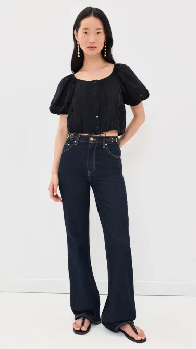 Ulla Johnson Clara Short Sleeve Cotton Top Noir | Thumbnail 5