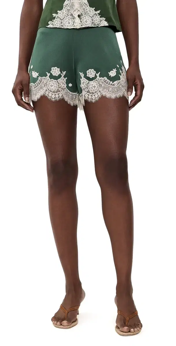 ALICE + OLIVIA Elissa Lace Shorts Dark Fern