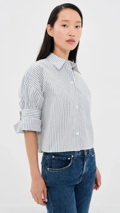 TWP Next Ex Button Down Shirt White/Navy P | Thumbnail 2