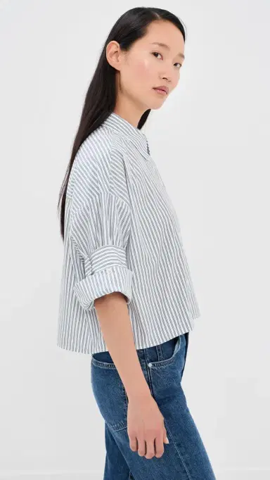 TWP Next Ex Button Down Shirt White/Navy P | Thumbnail 4