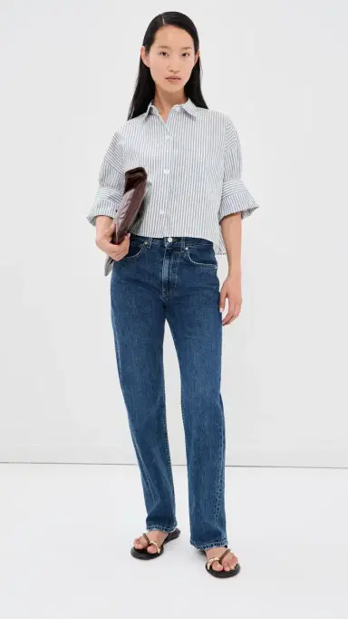TWP Next Ex Button Down Shirt White/Navy P | Thumbnail 5