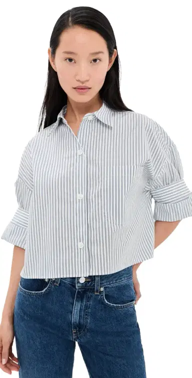 TWP Next Ex Button Down Shirt White/Navy P | Thumbnail 1