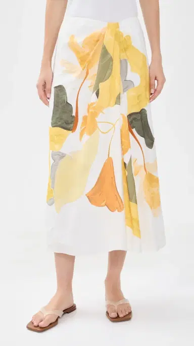 Vince Painted Abstract Floral Draped Skirt Off White/Sun 8 | Thumbnail 2 Vince Painted Abstract Floral Draped Skirt Off White/Sun 8 | Thumbnail 2
