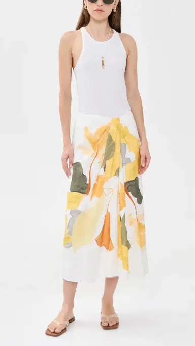 Vince Painted Abstract Floral Draped Skirt Off White/Sun 8 | Thumbnail 5 Vince Painted Abstract Floral Draped Skirt Off White/Sun 8 | Thumbnail 5