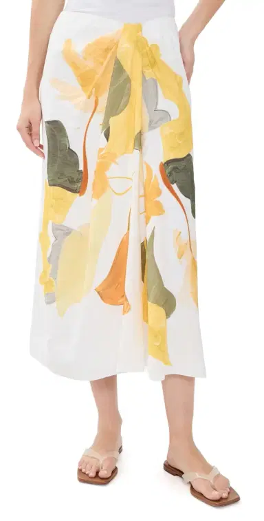 Vince Painted Abstract Floral Draped Skirt Off White/Sun 8 | Thumbnail 1 Vince Painted Abstract Floral Draped Skirt Off White/Sun 8 | Thumbnail 1