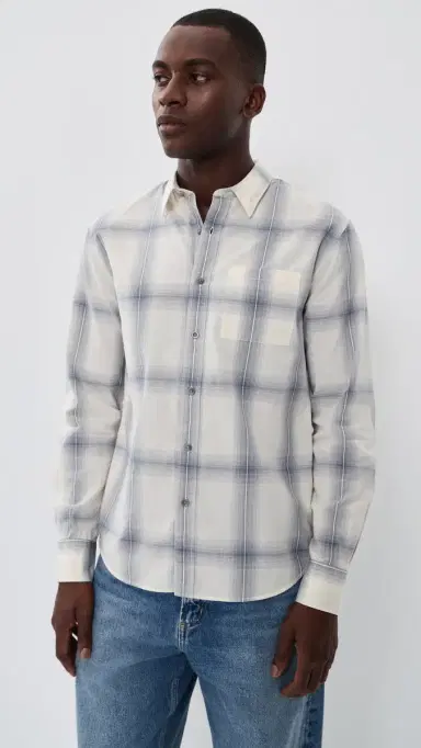 Vince Townes Plaid Long leeve hirt Blanco/Hawk Blue | Thumbnail 2