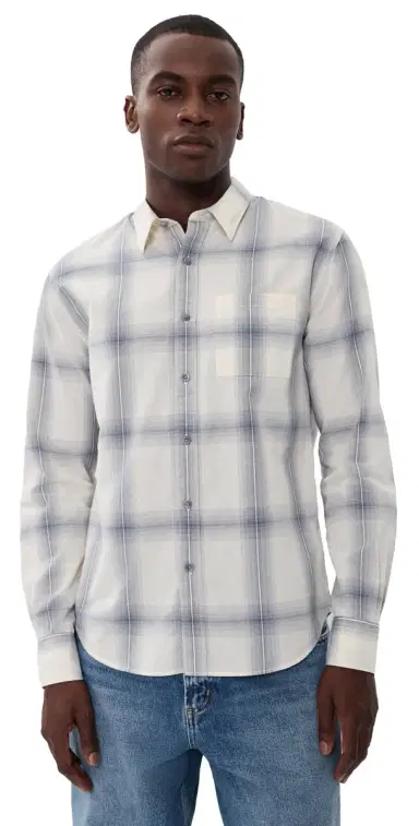 Vince Townes Plaid Long leeve hirt Blanco/Hawk Blue | Thumbnail 1