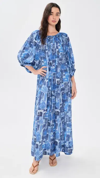 Coniglio Palm Beach Shirred Maxi Dress Seaside Florida Coast One Size | Thumbnail 2
