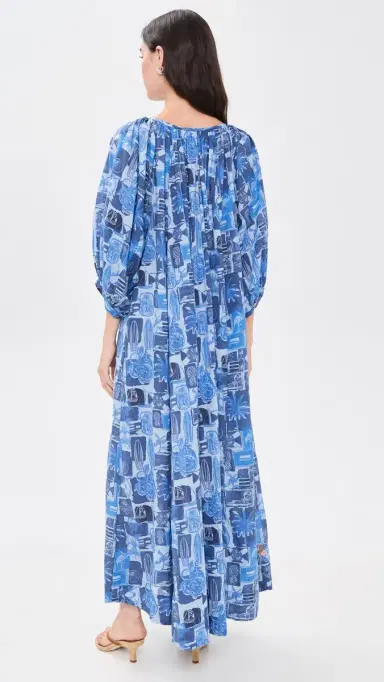 Coniglio Palm Beach Shirred Maxi Dress Seaside Florida Coast One Size | Thumbnail 3