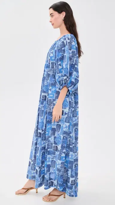 Coniglio Palm Beach Shirred Maxi Dress Seaside Florida Coast One Size | Thumbnail 4